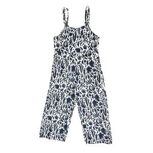 Mus & Bombon Overalls in Blue Leaves Print Viscose Size Medium Wide Leg